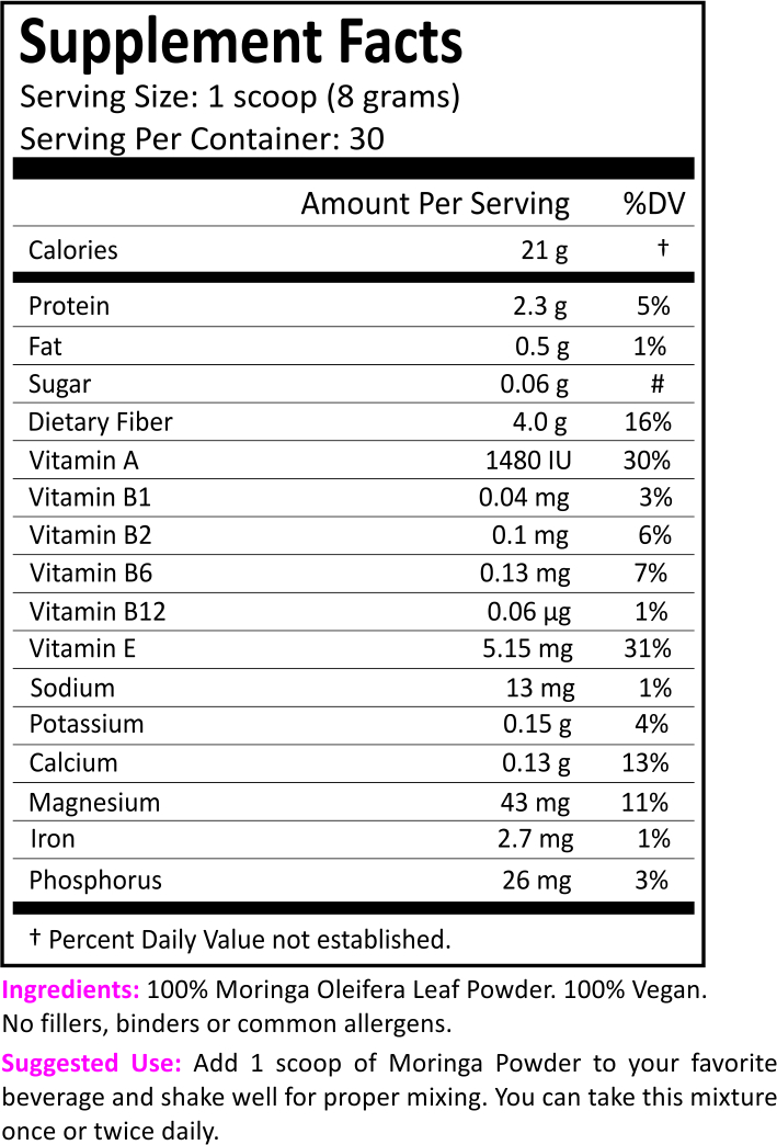 Moringa Supplement Facts